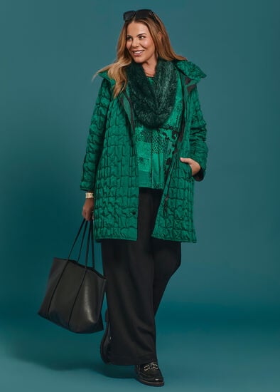 Plus Size Pinch Tuck Taffeta Reversible Coat