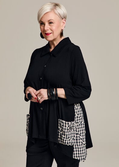 Plus Size Gingham Spliced Bamboo Cardigan