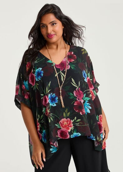 Plus Size Ruby Floral Chiffon Event Top