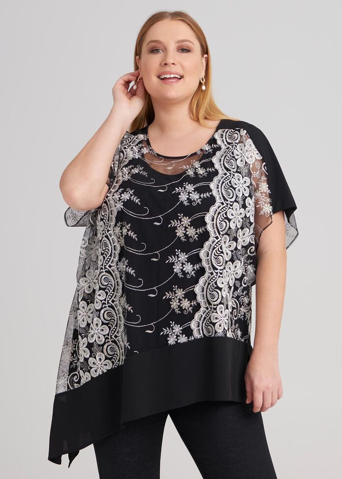 Short Sleeve Emb Top, , hi-res