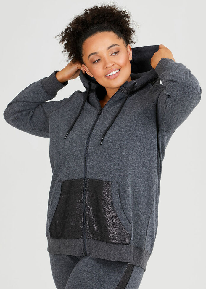 Shop Plus Size Sequin Zip Hoodie in Grey | Taking Shape AU