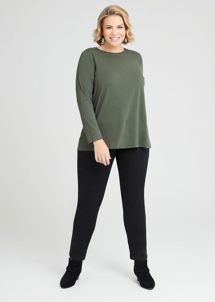 Shop Plus Size Organic Long Sleeve Basic Top in Green | Taking Shape AU