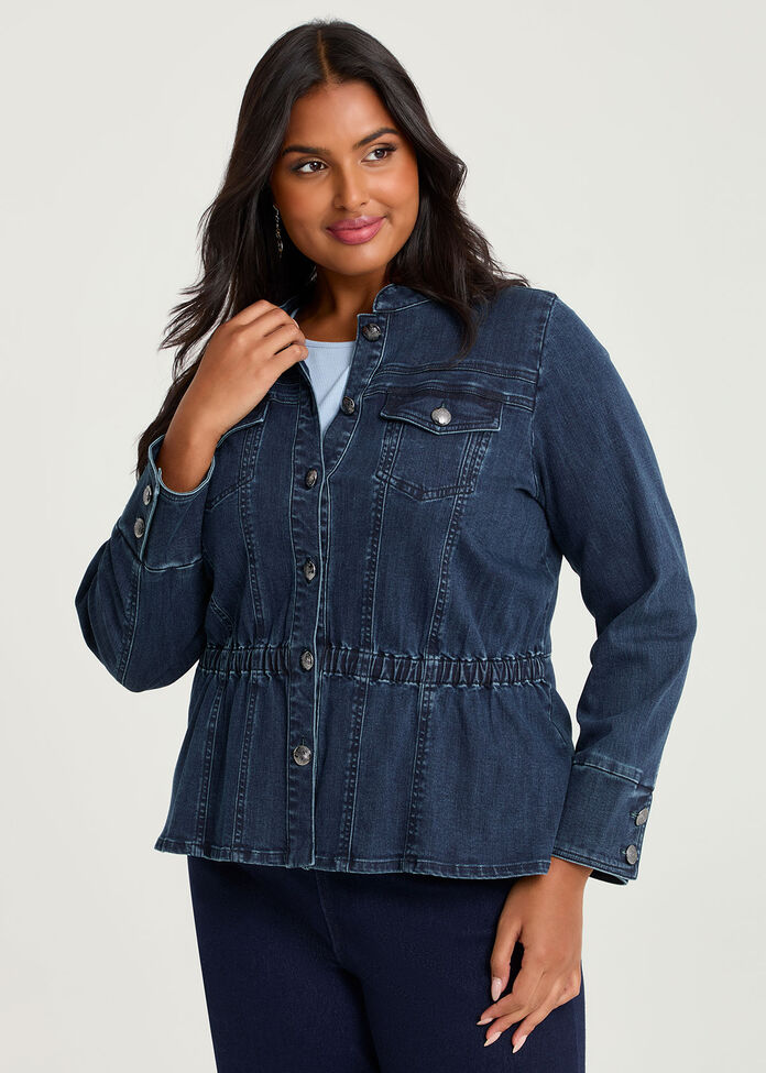Cotton Peplum Denim Jacket, , hi-res