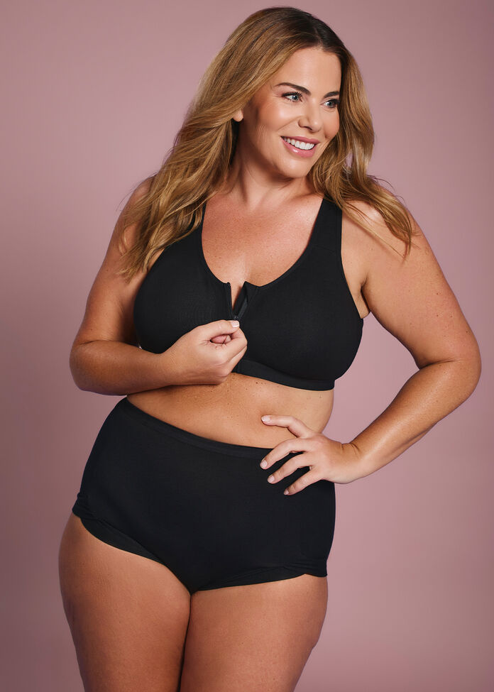 Cotton Front Opening Zip Bra, , hi-res