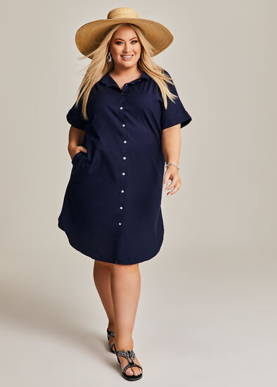 Plus Size Cotton Linen Shirt Dress