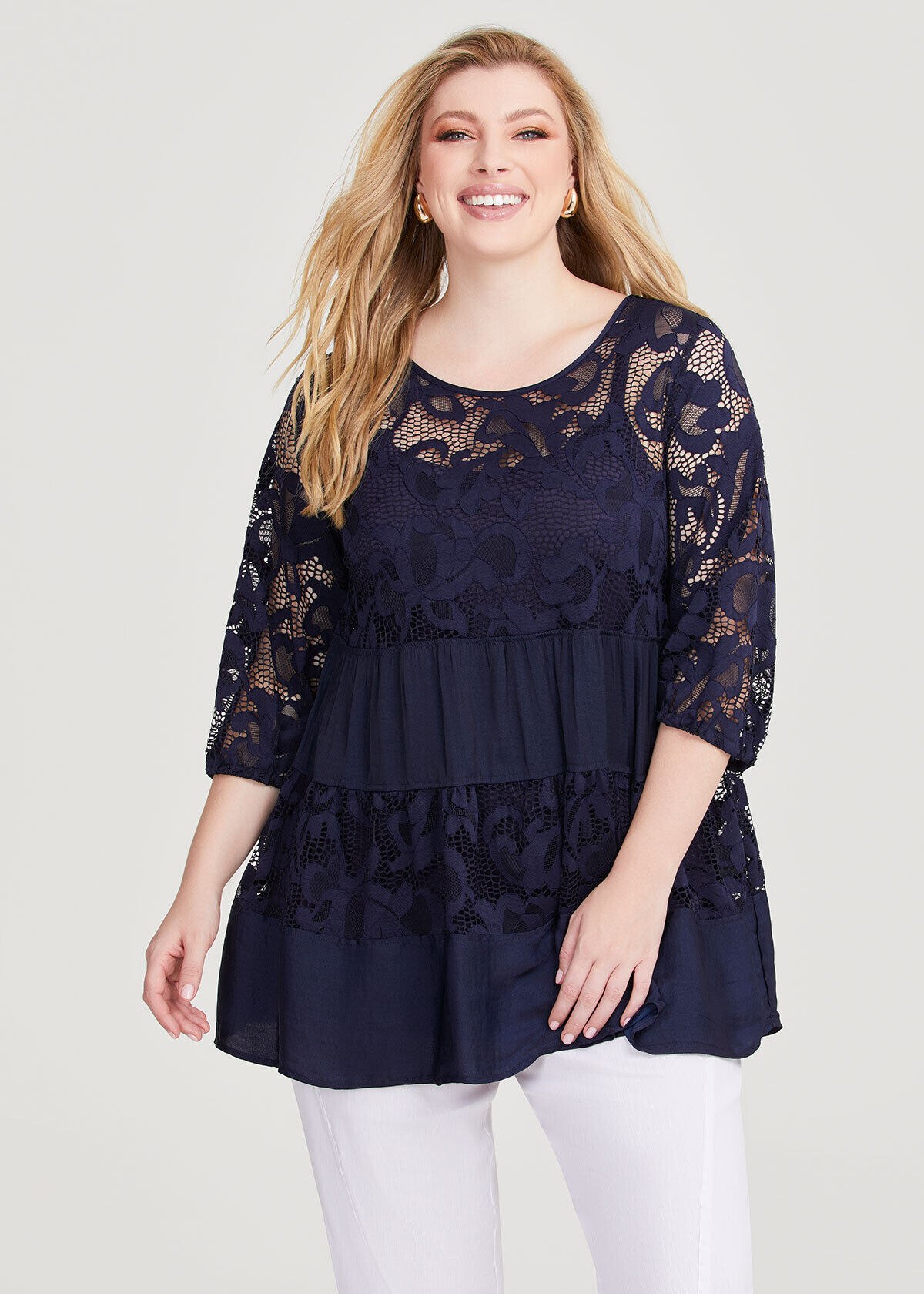 Navy blue lace top plus size discount