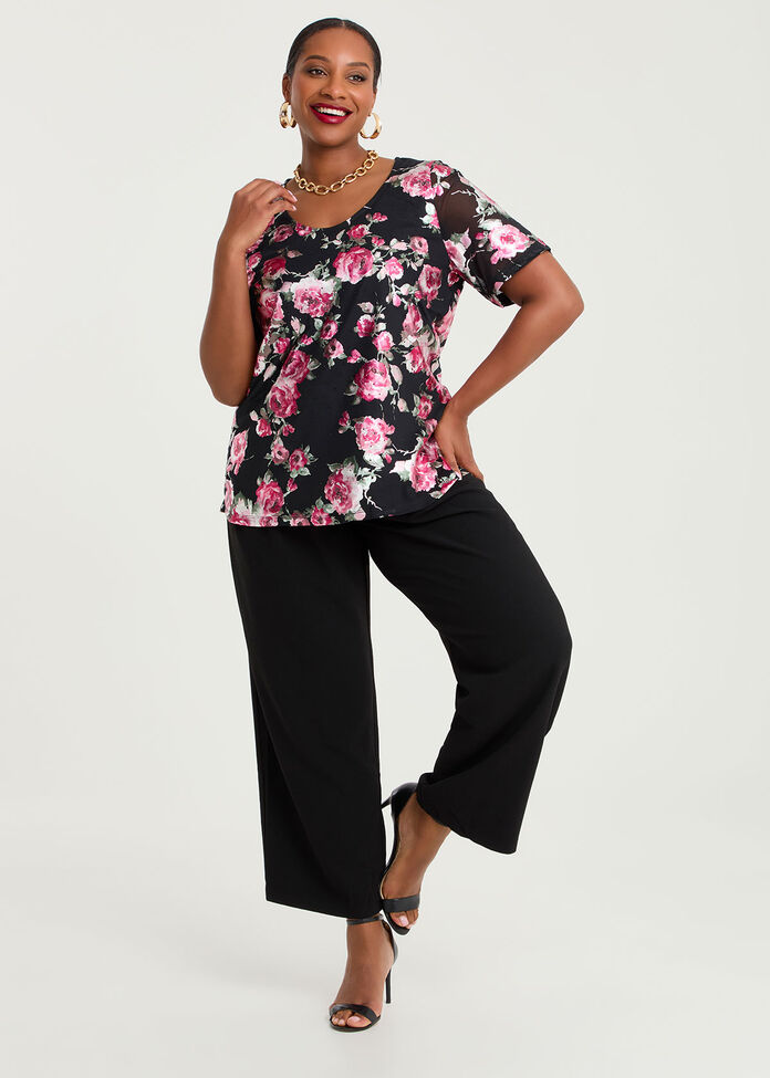 Foil Floral Mesh Top, , hi-res