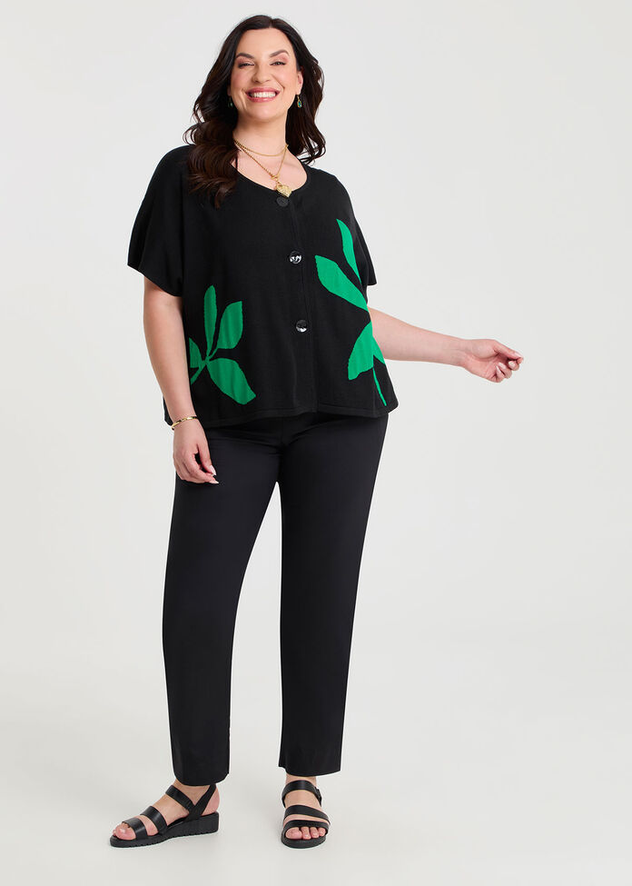 Leaf Jacquard Cotton Cardigan, , hi-res
