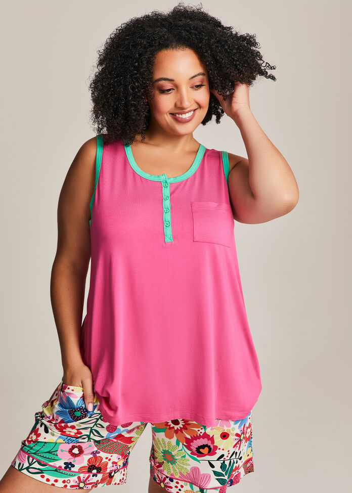 Bamboo Henley Pyjama Tank, , hi-res