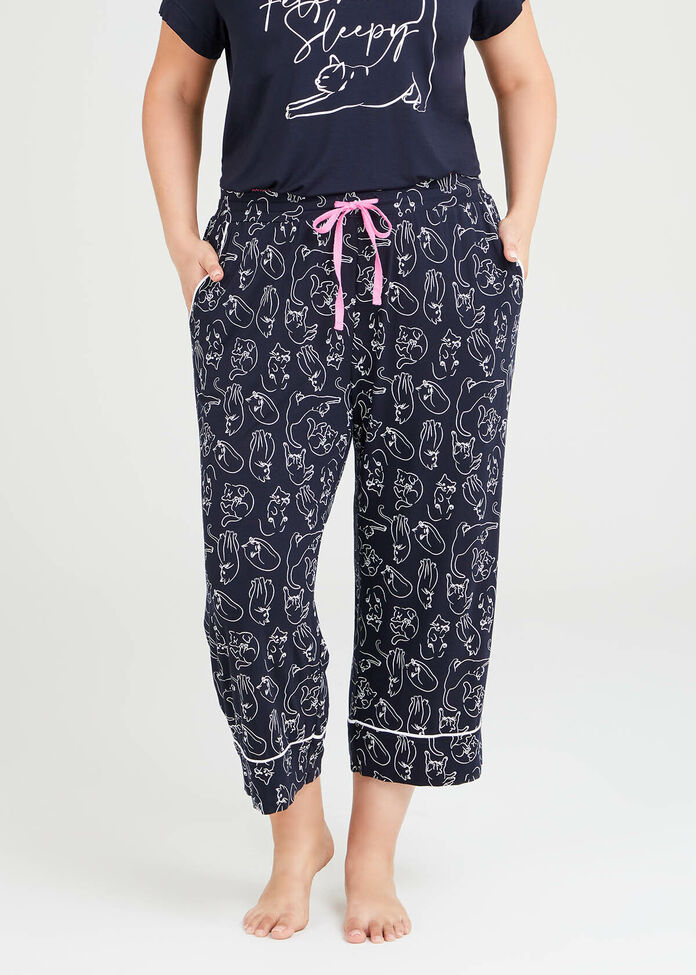 Bamboo Cats Pyjama Crop Pant, , hi-res