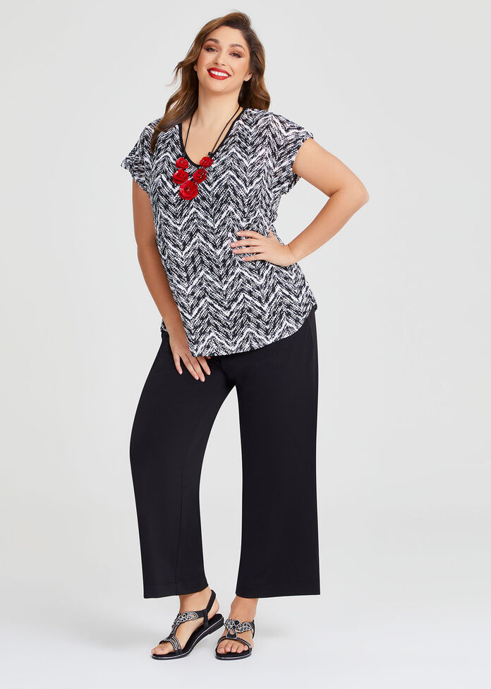 Chevron Lace Top, BLACK/WHITE, hi-res