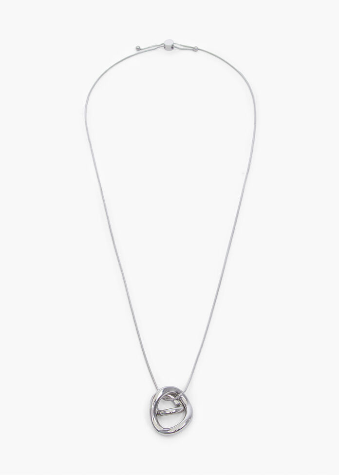 Silver Double Hoop Long Necklace, , hi-res