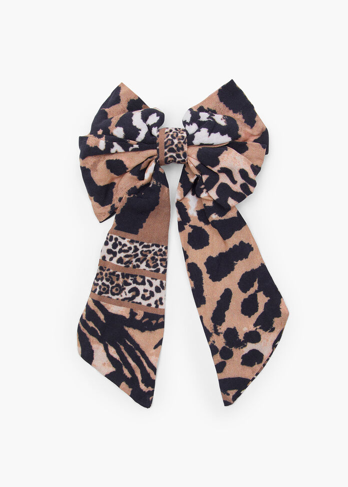 Animal Print Bow Clip, , hi-res