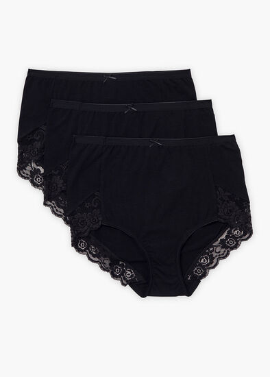 Plus Size 3 Pack Bamboo Lace Briefs