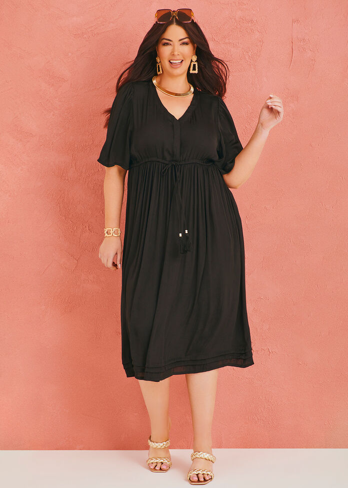 Satin Luxe Leilah Midi Dress, , hi-res