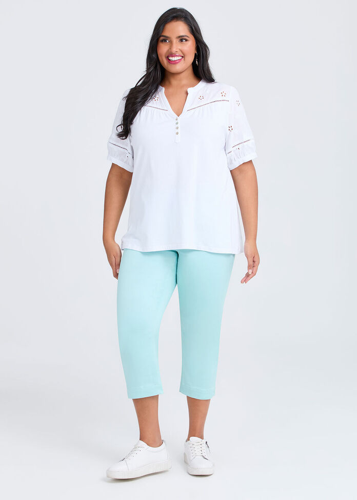 Cotton Broderie Puff Sleeve Top, , hi-res
