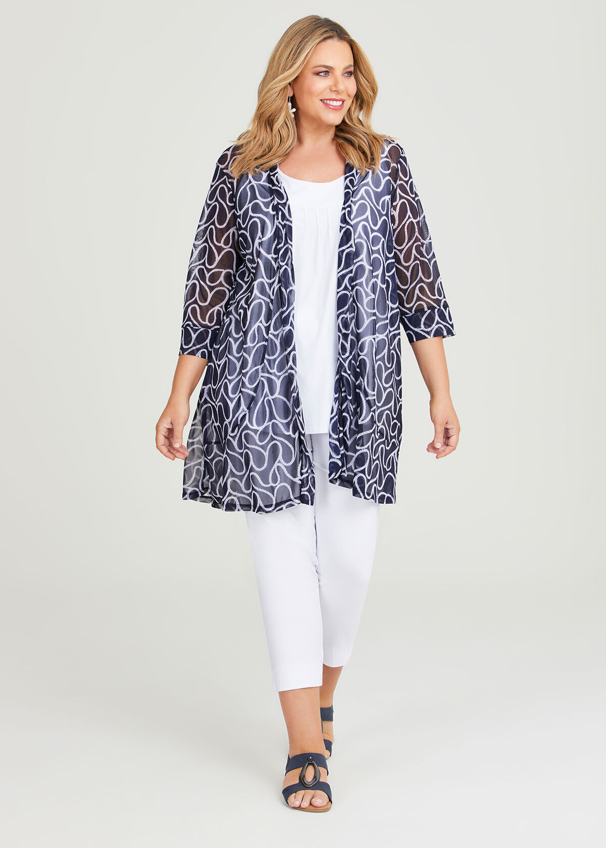 Long online mesh cardigan