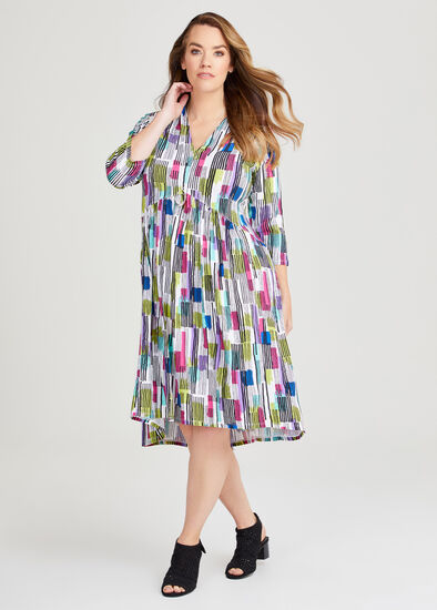 Plus Size Natural V-neck Print Dress