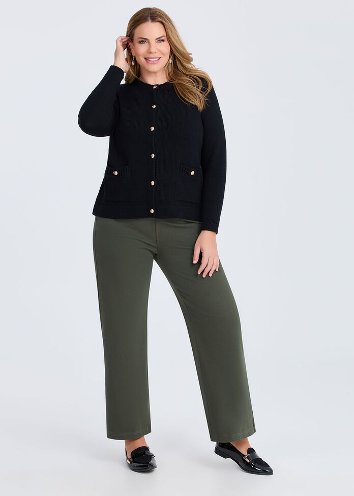 Cotton Buttoned Knit Cardigan, , hi-res