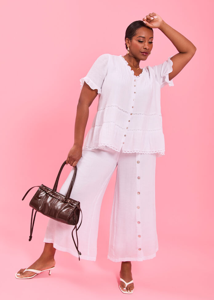 Natural Buttoned Wide Leg Pant, , hi-res