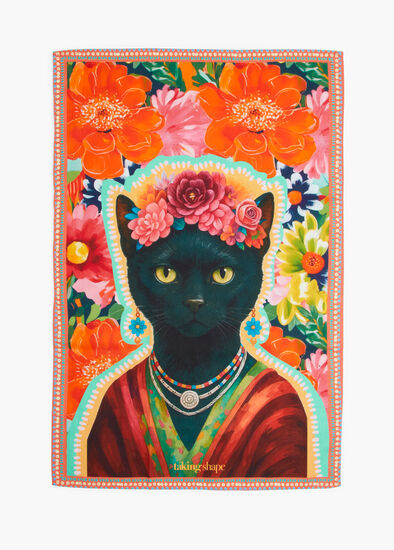 Flower Cat Tea Towel