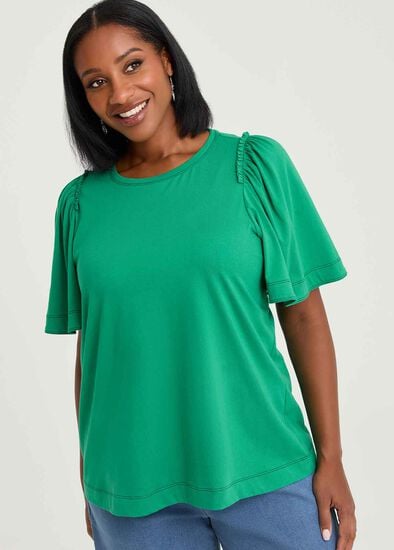 Plus Size Cotton Contrast Stitch Top