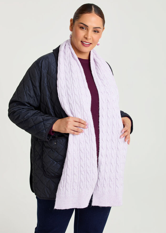 Mottled Cable Knit Scarf, , hi-res