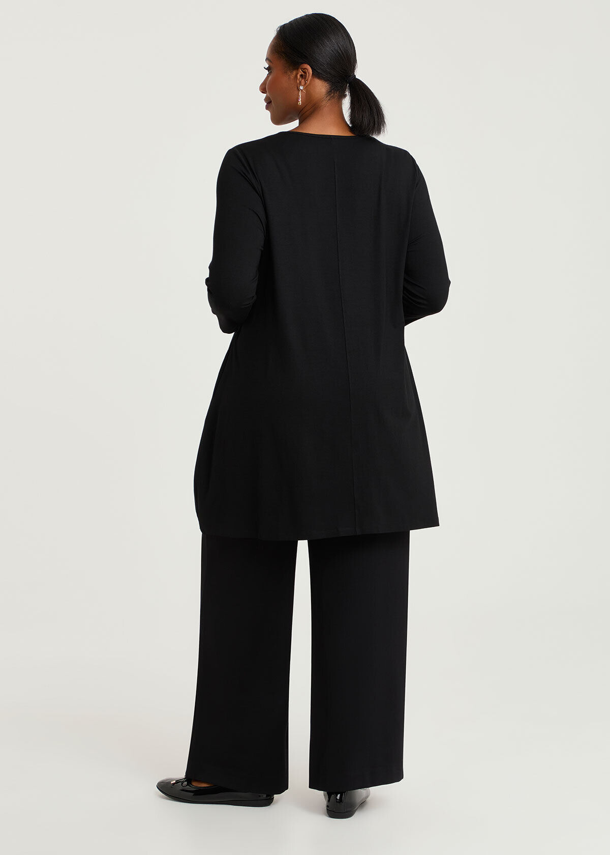 チュニック DL Tulip Leggings Tunic 38 Shop Plus Size Spliced Burnout Tulip Tunic, Black | Taking Shape NZ