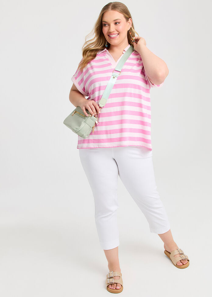 Cotton Stripe Polo Top, , hi-res