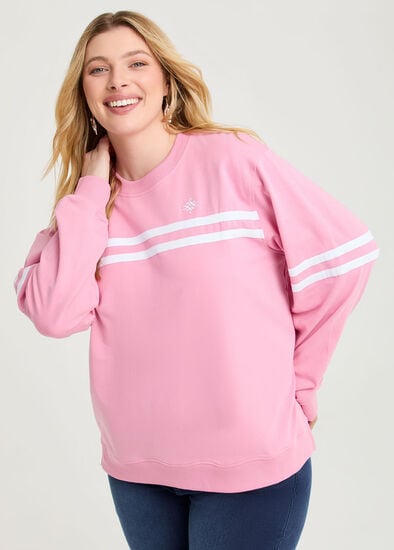 Plus Size Cotton Chest Stripe Sweatshirt