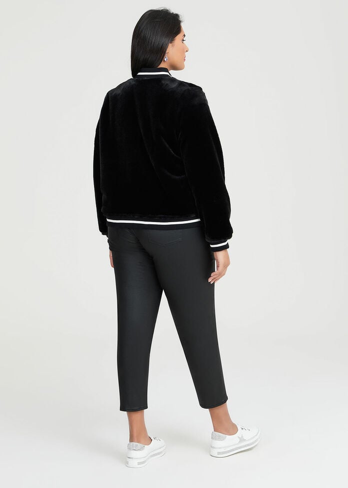 Faux fur-panelled knitted bomber jacket