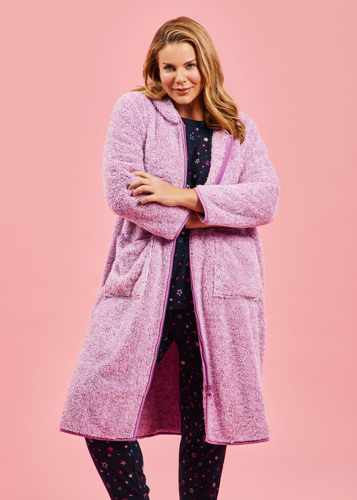 m&s ladies zipped dressing gowns Plus Size Women's Hooded Gown: Purple womens luxury dressing gown