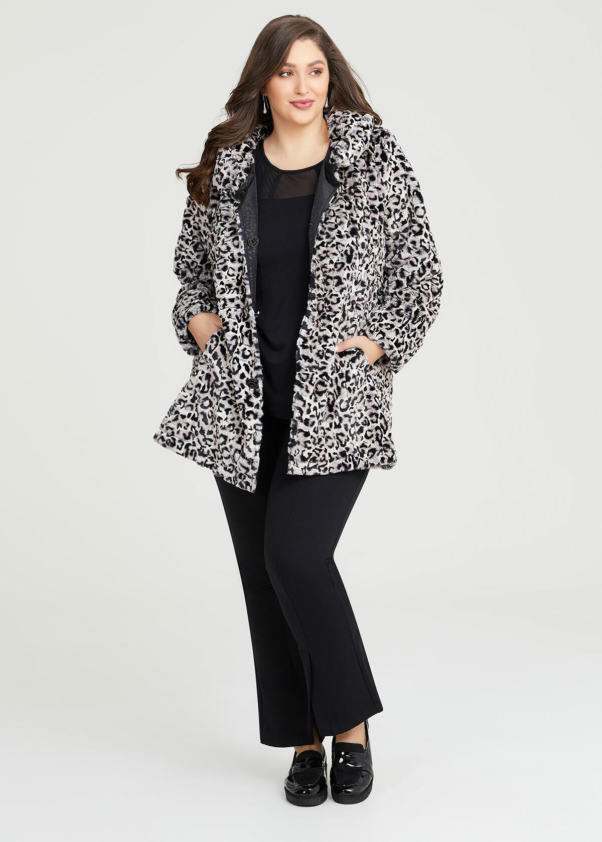 Faux fur leopard coat plus size deals