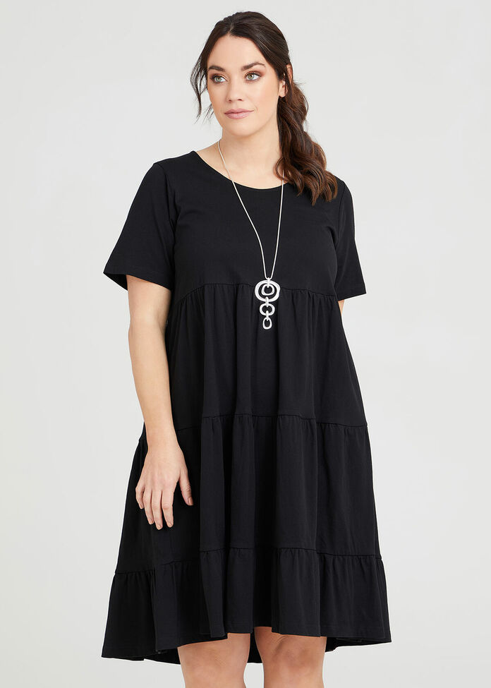 Shop Plus Size Organic Relaxed Tiered Dress in Black | Sizes 12-30 ...