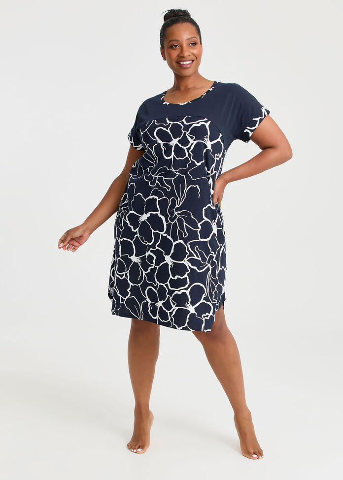 Australian Cotton Flora Nightie, NAVY/WHITE, hi-res