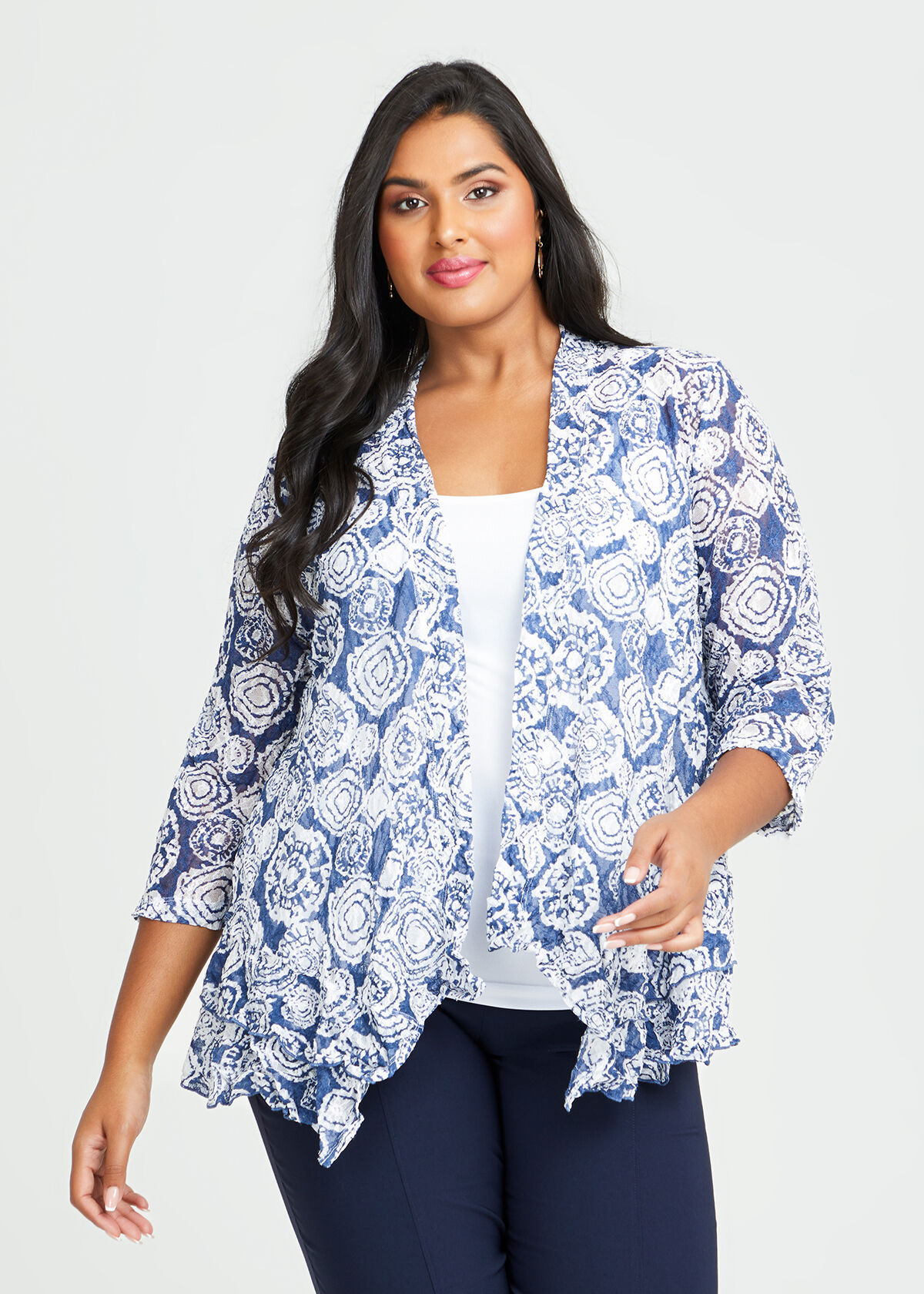Shop Plus Size Lace Mesh Crop Cardigan in Multi Sizes 12 30