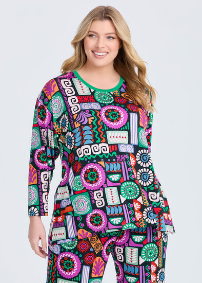 Plus Size Bamboo Fun Print Pyjama Top