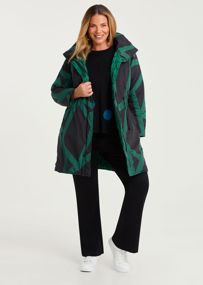 Pinch Tuck Taffeta Reversible Coat, , hi-res