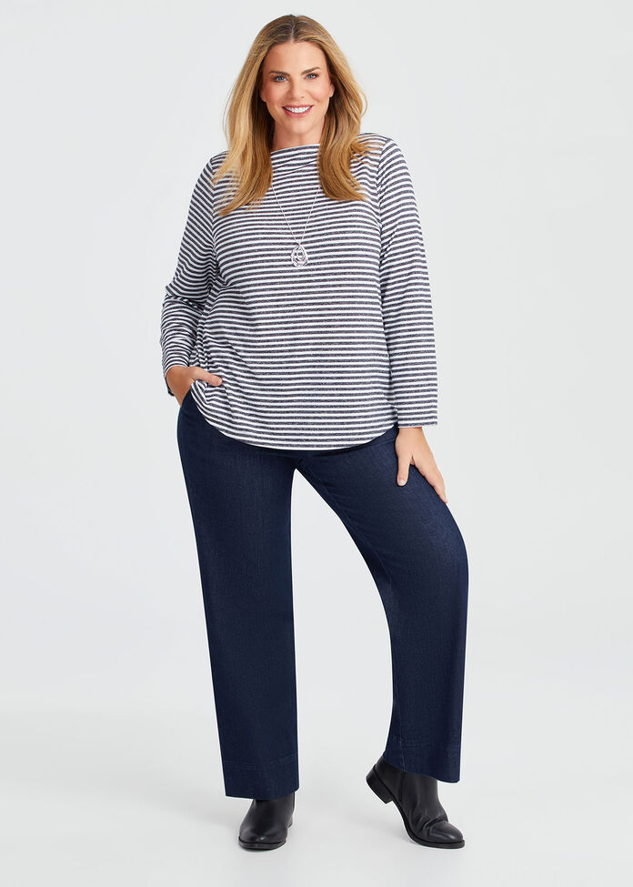 Lurex Stripe Boat Neck Top, , hi-res