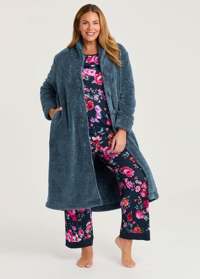 Plus Size Plush Shawl Button Dressing Gown