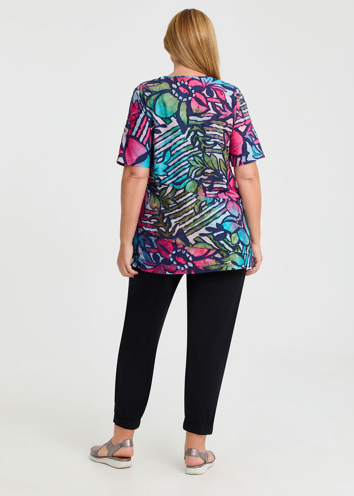 Stripe Floral Burnout Top, , hi-res