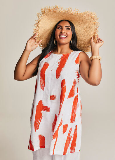 Plus Size Linen Blend Abstract Tunic