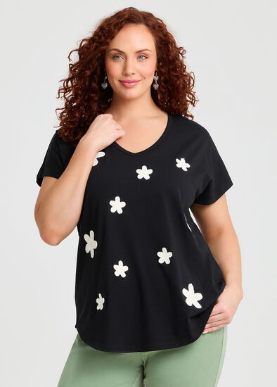 Plus Size Cotton Crochet Flower T-shirt