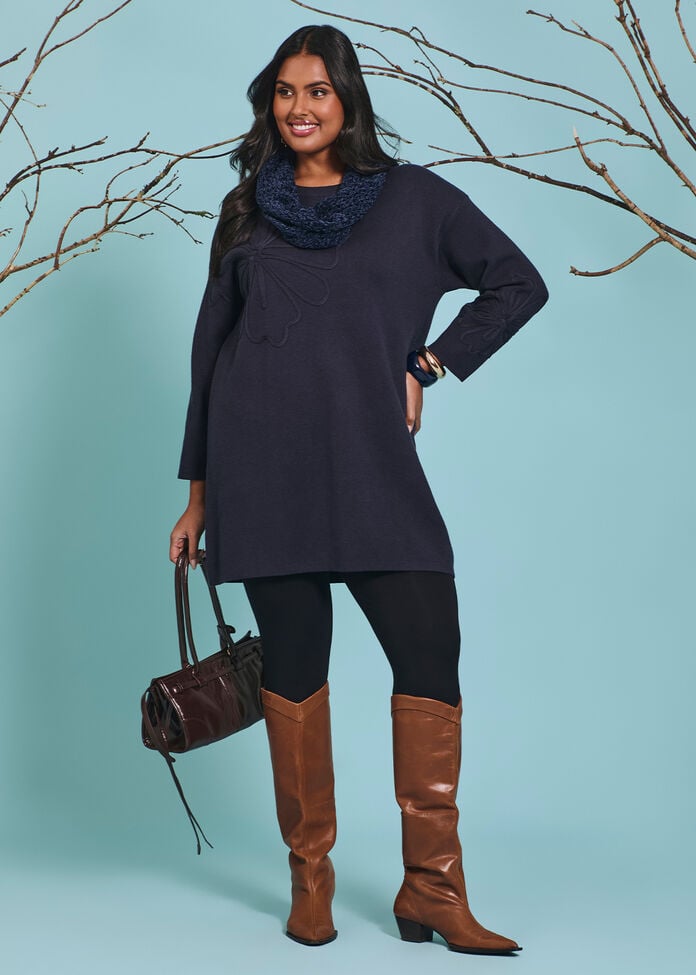 Flower Applique Knit Tunic, , hi-res