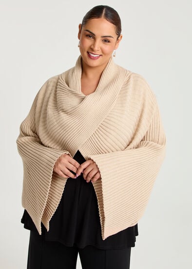 Rib Knit Twist Poncho