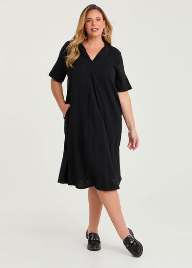 Plus Size Natural Midi Collar Dress