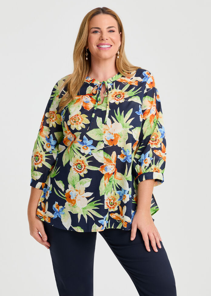 Cotton Print Top, , hi-res