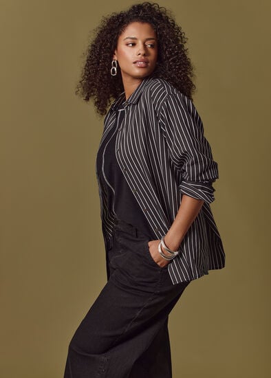 Plus Size Cotton Blend Modern Stripe Shirt