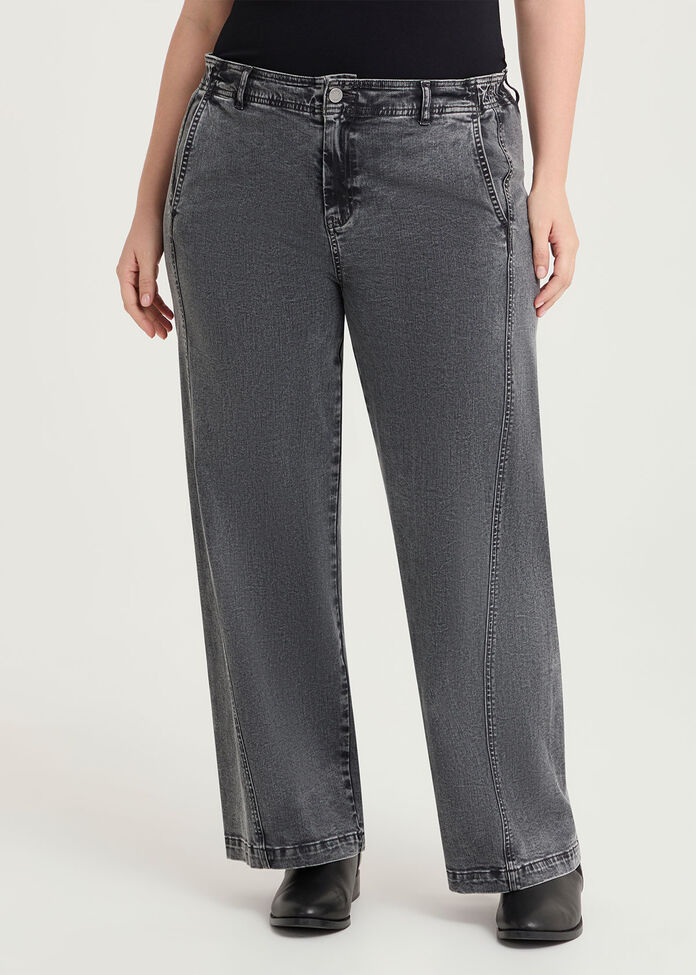 Curved Seam Wide Leg Jean, , hi-res