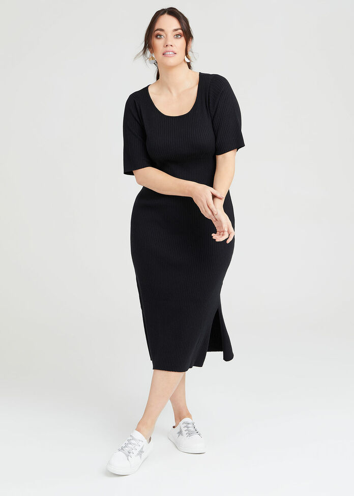 Shop Plus Size Rib Knit Short Sleeve Dress in Black | Taking Shape AU
